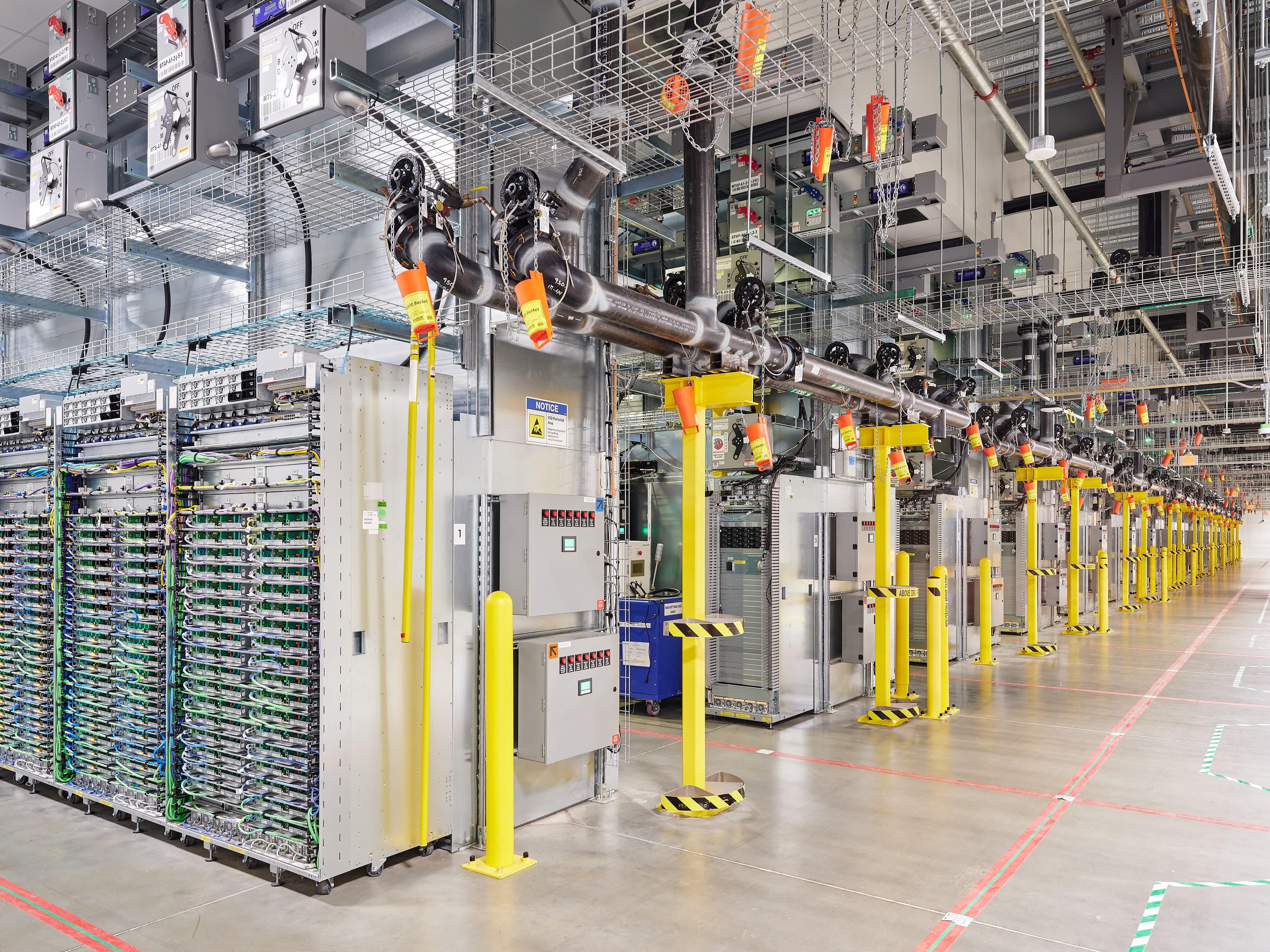 Server aisles in a data center facility